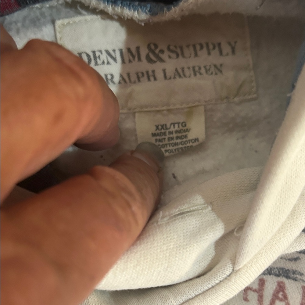 Ralph Lauren Cream denim & supply Indian Aztec lined hoodie sweatshirt XXL - Picture 5 of 5